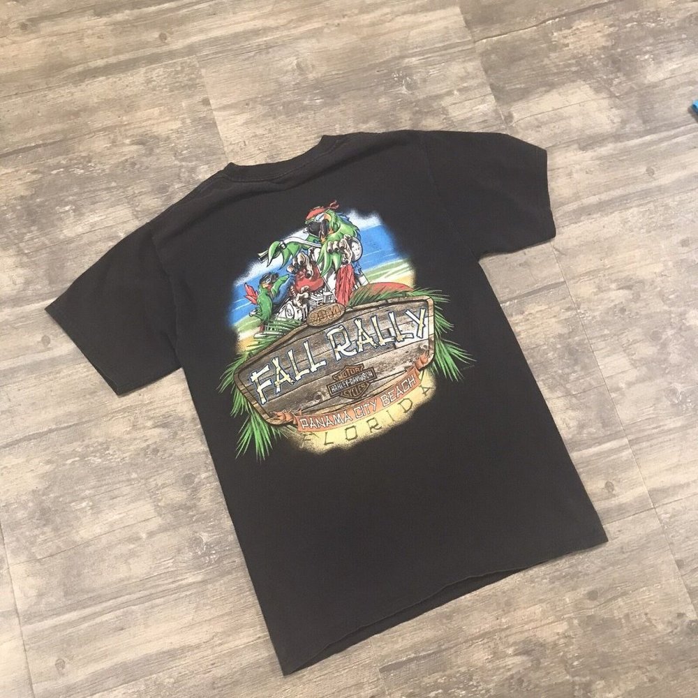 Harley Davidson Mens Size Small Black Biker Classic Grunge Panama City Beach FL
